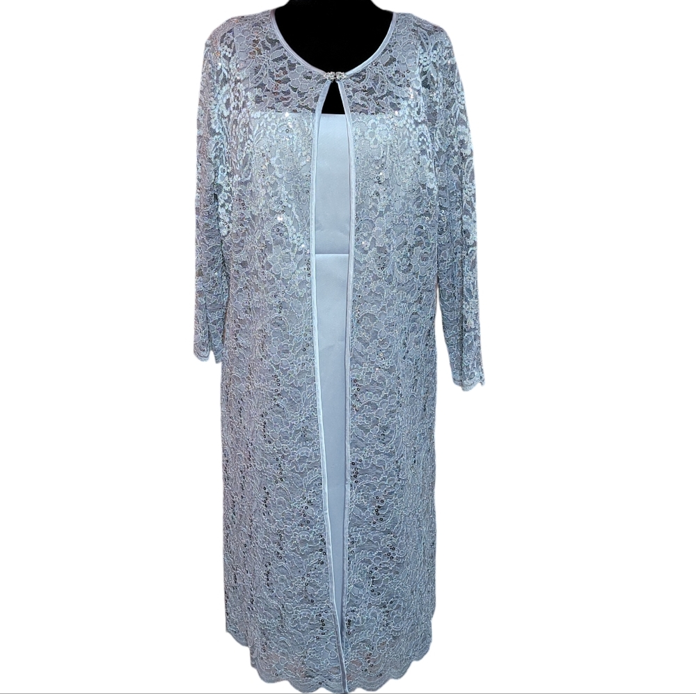 NWT Jessica Howard Silver Glitter Lace 2-Piece Jacket Dress, Size 14